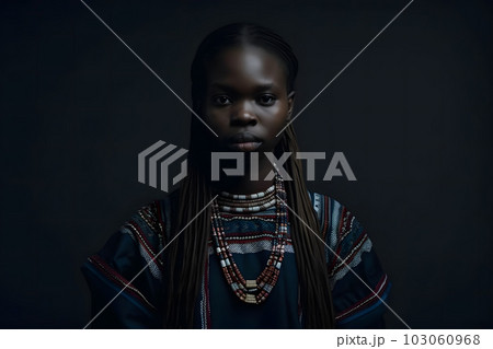 Beautiful African woman in ethnic dress. Neural network AI generated art Beautiful African woman in ethnic dress. Neural network AI generated art 103060968