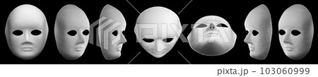 White mask hiding the face photographed from different angles isolated on a black background White mask hiding the face photographed from different angles isolated on a black background 103060999