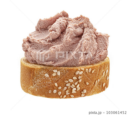 Bruschetta with liver pate isolated on white background Bruschetta with liver pate isolated on white background 103061452