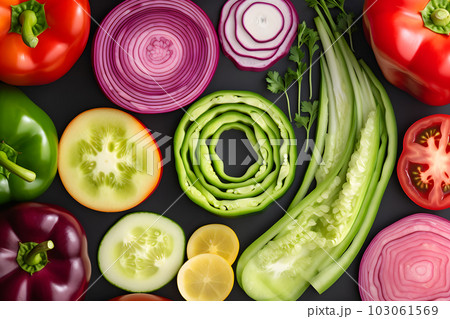 Many different fruits colorful background. Neural network AI generated art Many different fruits colorful background. Neural network AI generated art 103061569