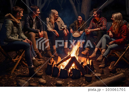 A group of people by the fire. Neural network AI generated art 103061701