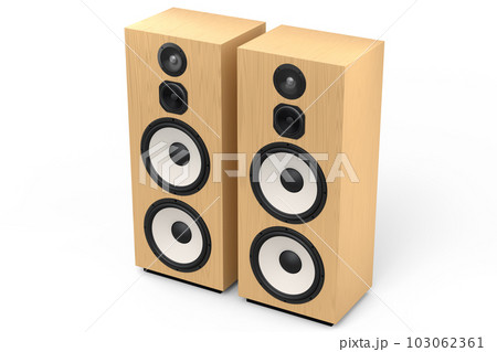 Hi-fi speakers with loudspeakers for sound recording studio on white background. Hi-fi speakers with loudspeakers for sound recording studio on white background. 103062361