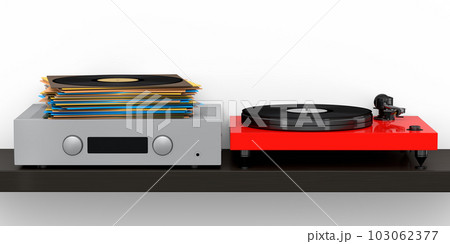 HiFi system with turntable and amplifier for home theater on white background. HiFi system with turntable and amplifier for home theater on white background. 103062377