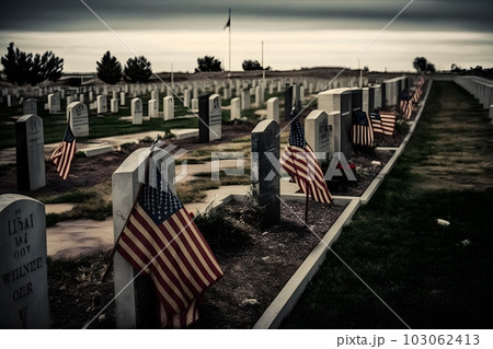 American flag waving next to a grave at the...のイラスト素材 [103062413] - PIXTA