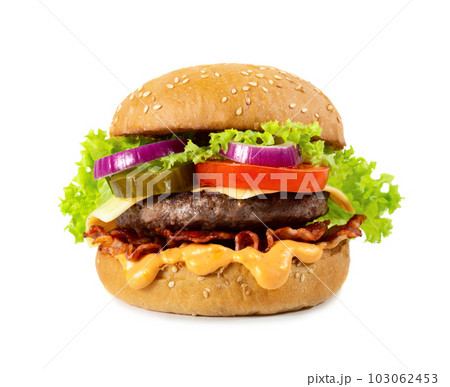 Fresh burger with cheese and bacon 103062453