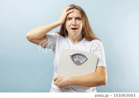 Young woman with hand on head, shocked with shame and surprise face holding Young woman with hand on head, shocked with shame and surprise face holding 103063003