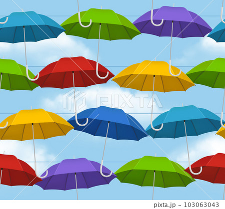 Colored umbrella pattern. Opening rain tools umbrellas decent vector seamless background Colored umbrella pattern. Opening rain tools umbrellas decent vector seamless background 103063043
