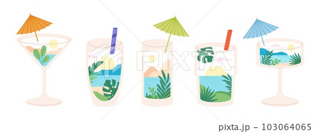 Summer in cocktails glass. Natural cocktail, vacation in margarita glasses. Abstract beach bar elements, creative graphic vacation racy vector design Summer in cocktails glass. Natural cocktail, vacation in margarita glasses. Abstract beach bar elements, creative graphic vacation racy vector design 103064065