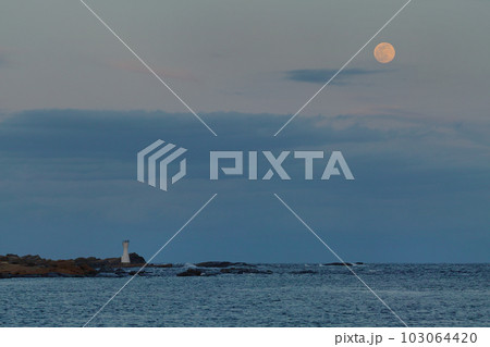 千葉県/ 月と安房白浜港灯台 103064420