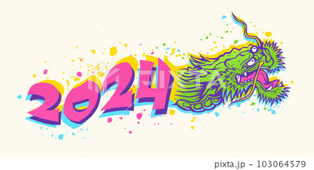 Vector illustration of a head of Chinese dragon for new year 2024. Vector Asian green dragon in glitch style. Vector illustration of a head of Chinese dragon for new year 2024. Vector Asian green dragon in glitch style. 103064579