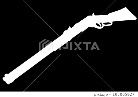Old west period .44-40 Winchester lever-action repeating rifle M1866 white silhouette on black background Old west period .44-40 Winchester lever-action repeating rifle M1866 white silhouette on black background 103065927