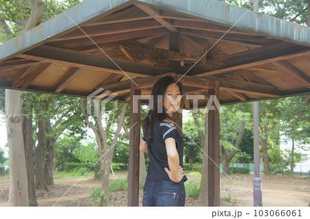 森林を散歩する健康的長身美女 森林を散歩する健康的長身美女 103066061