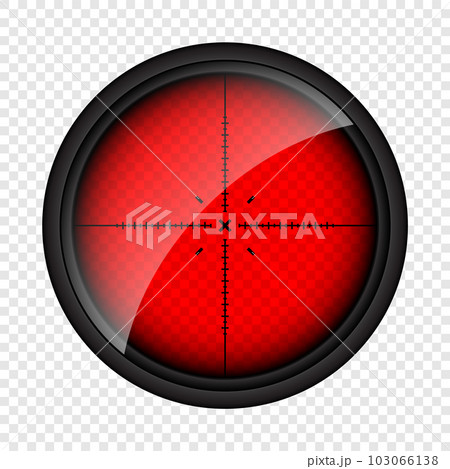 Various weapon thermal infrared sight, sniper rifle optical scope. Hunting gun viewfinder with crosshair. Aim, shooting mark symbol. Military target sign. Game UI element. Vector illustration 103066138