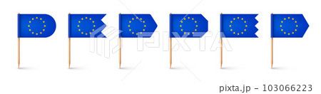 Realistic various European toothpick flags. Souvenir from Europe. Wooden toothpicks with paper flag. Location mark, map pointer. Blank mockup for advertising and promotions. Vector illustration Realistic various European toothpick flags. Souvenir from Europe. Wooden toothpicks with paper flag. Location mark, map pointer. Blank mockup for advertising and promotions. Vector illustration 103066223