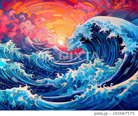 激しい波,Generative AI AI画像のイラスト素材 [103067575] - PIXTA