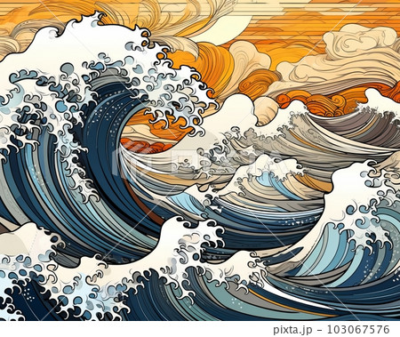 激しい波,Generative AI AI画像のイラスト素材 [103067576] - PIXTA