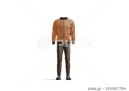 Blank colored costume with bomber and pants mockup, front view 103067704