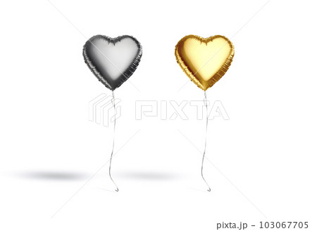 Blank black and gold heart balloon flying mockup, front view 103067705