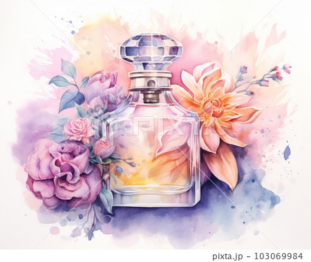 香水のボトルと花,Generative AI AI画像 103069984
