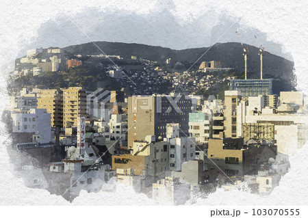 水彩画風　長崎市街地　浜町から立山方面　長崎県長崎市 103070555