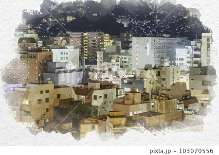 水彩画風　長崎市街地　浜町から立山方面　長崎県長崎市 103070556