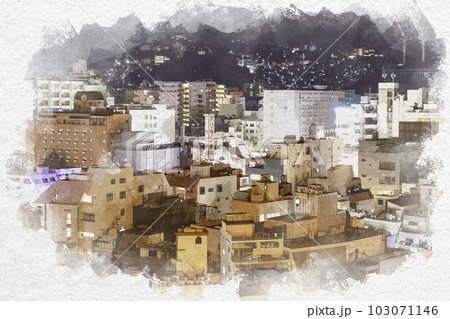水彩画風　長崎市街地　浜町　長崎県長崎市 103071146