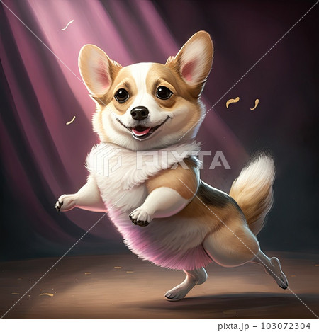 Dancing ballet of cute corgi with beautiful posture. 103072304