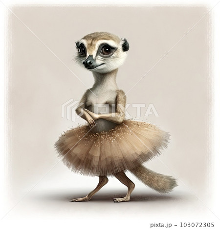 Dress up meerkat in ballet suit post in the studio isolated plain background. 103072305