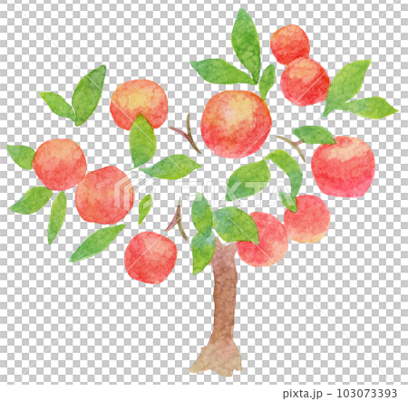 可愛くデフォルメされたリンゴの木の水彩イラスト 103073393