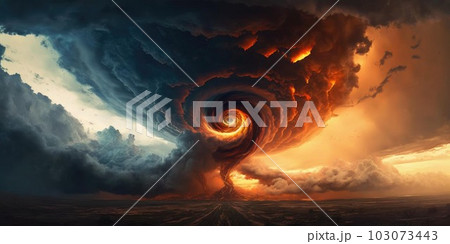 Epic sky of burning tornado in extreme dangerous weather 103073443