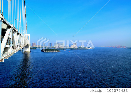 レインボーブリッジから見るお台場海浜公園の風景 103073488