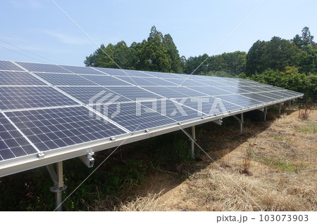 除草剤を散布し雑草が枯れた太陽光発電所 除草剤を散布し雑草が枯れた太陽光発電所 103073903