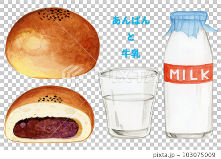 手繪水彩麵包和牛奶插圖集 103075009