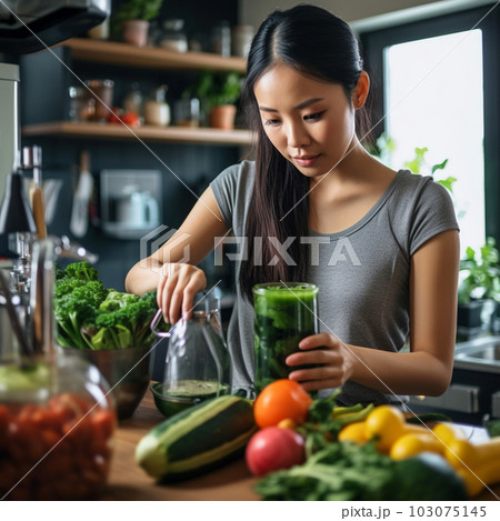 健康的なダイエット食を作る女性 健康的なダイエット食を作る女性 103075145