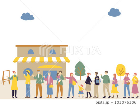 人気店の行列に並ぶ人達 103076306