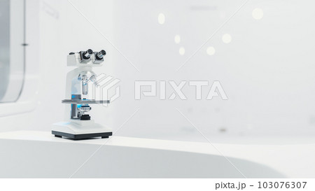 Microscope chemistry. pharmaceutical instrument. microbiology magnifying tool and symbol of chemical science exploration. Space for banner and logo. Science and Technology background.  103076307