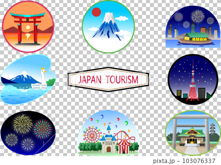 Illustration set of tourist attractions in Japan 103076337