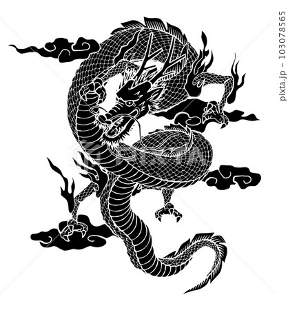 和風の竜のイラスト（モノクロ） 103078565