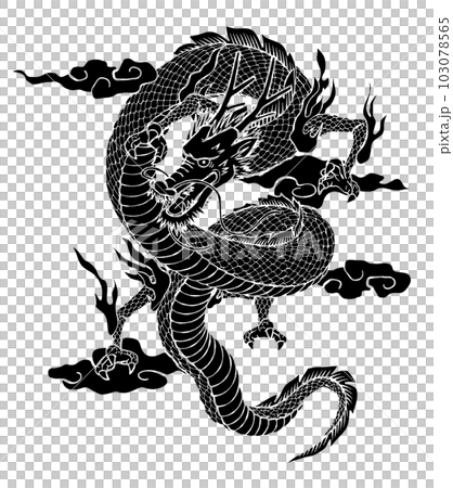 和風の竜のイラスト（モノクロ） 103078565