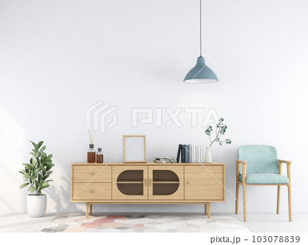 living room interior with wooden sideboard 3D rendering 103078839