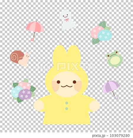 雨季的形象和穿著雨衣的兔子的半身像 103079280