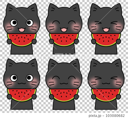 レジンヘアゴム うちわ 黒ねこちゃんとスイカ 空から降ってきたネコ