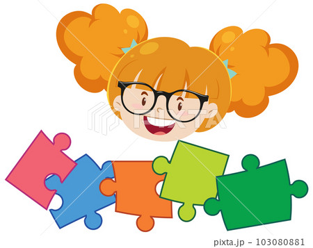 A girl with jigsaw pieces 103080881