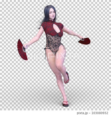 woman dancing with a fan woman dancing with a fan 103080932