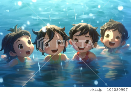 水遊びをする子供たち AI生成画像 AI画像のイラスト素材 [103080997] - PIXTA