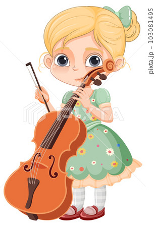 Little Girl with a Cute Smile Holding a Cello Little Girl with a Cute Smile Holding a Cello 103081495