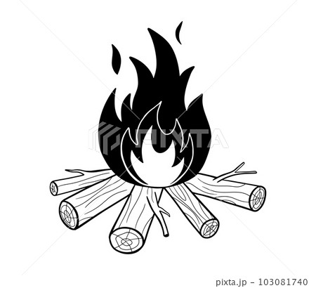 Hand drawn fire and firewood black icon. Camping vector sketch 103081740