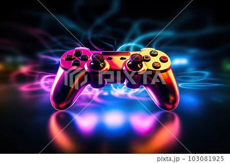 Video Game Controller Illuminated by Neon Light Streaks, created with Generative AI Video Game Controller Illuminated by Neon Light Streaks, created with Generative AI 103081925