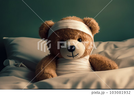 Teddy Bear with Bandage Resting Peacefully in...のイラスト素材