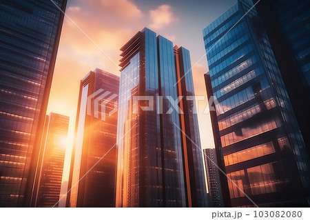 Twilight Reflections Business Office Buildings in the Evening Glow, created with Generative AI Twilight Reflections Business Office Buildings in the Evening Glow, created with Generative AI 103082080